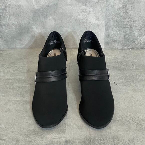 EASY STREET Black Suede Berit Almond-Toe Slip-On Block Heel Booties SZ 9 - Picture 2 of 9